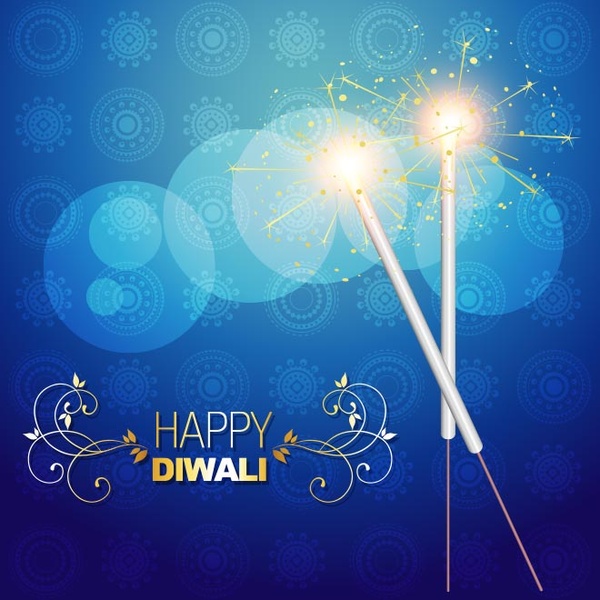 kostenlose Vektor weißen happy Diwali Festival Cracker Glühen auf blauem Hintergrund