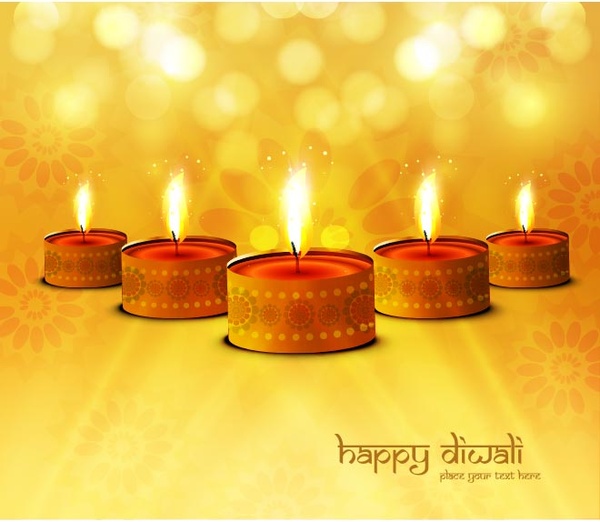 kostenlose Vektor happy Diwali gelben Hintergrund Grußkartenvorlage