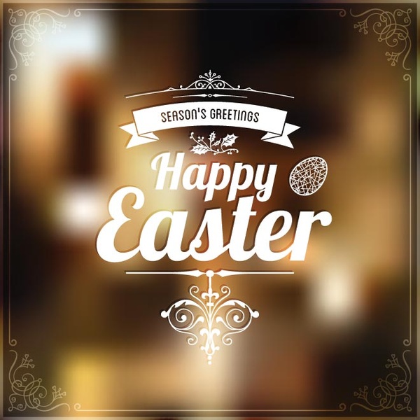 Free Vector Happy Easter Typography Label Blur Background