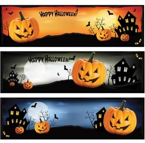 Бесплатные Векторные Счастливый Хэллоуин горизонтальный баннер набор