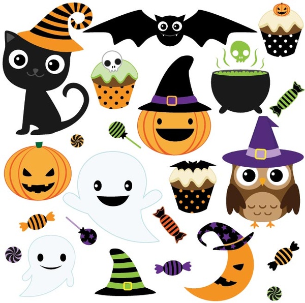 kostenlose Vektor happy Halloween-Icons design-Elemente