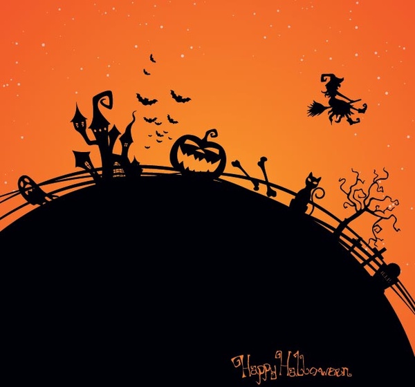 Free Vector Happy Halloween Silhouettes Poster Design