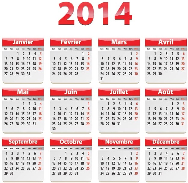 自由向量新年法語日曆範本