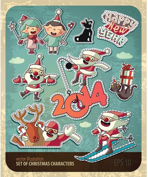 vetor livre feliz novo year14 e personagens de desenhos animados de Natal