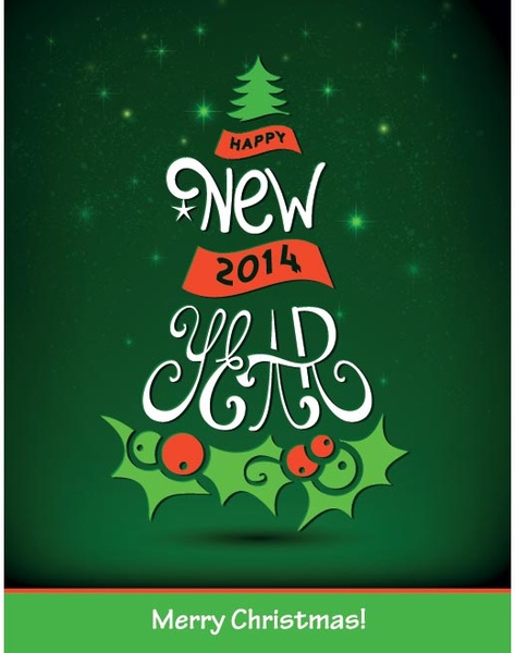 無料のベクター幸せな新しい year14 の装飾クリスマス ツリー テンプレート