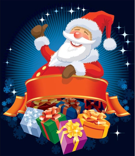 kostenlose Vektor-glücklich Weihnachtsmann mit Geschenk-Box