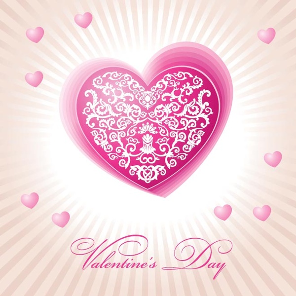 무료 벡터 해피 발렌타인 데이 날 핑크 꽃 예술 심장 포스터