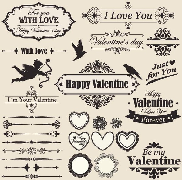 Free Vector Happy Valentine Day Vintage Design Elements
