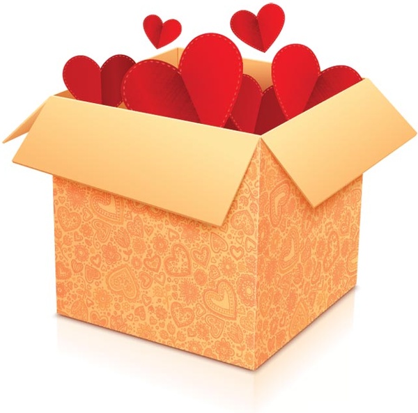 caixa de presente de amor de coração decorada de vetor livre