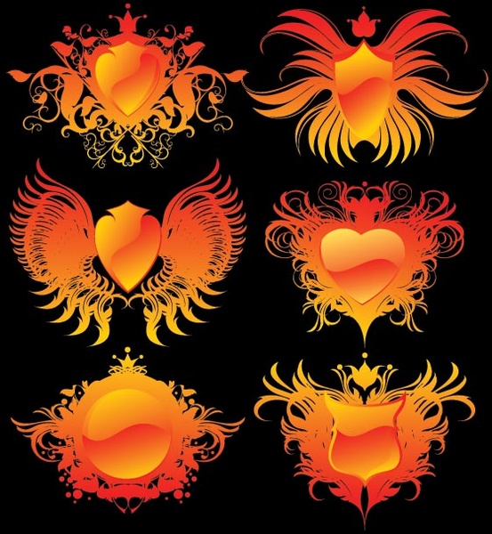 Free Vector Heart Shield Wings For Tattoo