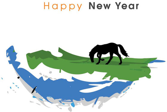 cavalo de vetor livre no papel de parede feliz ano novo do conceito globo