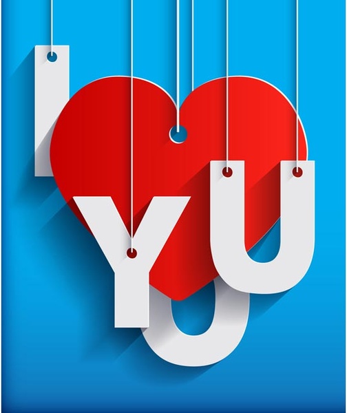 Free Vector I Love You Paper Cutting Card On Blue Background
