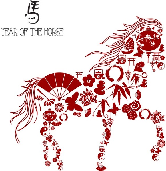 Free vektor icon dibuat tahun Cina kuda kuda template