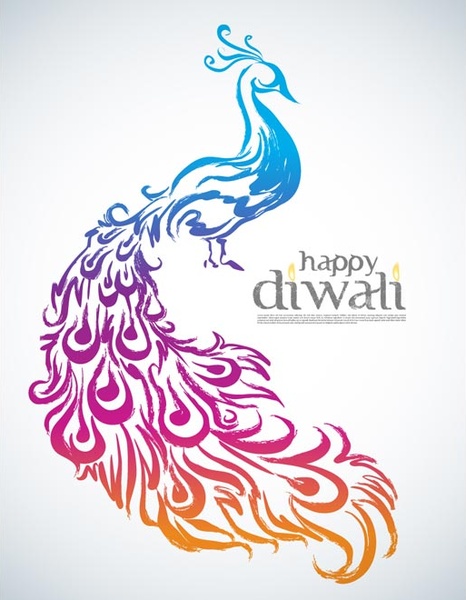 kostenlose Vektor-Illustration von happy Diwali traditionelle Pfau Blumenkunst Template-design