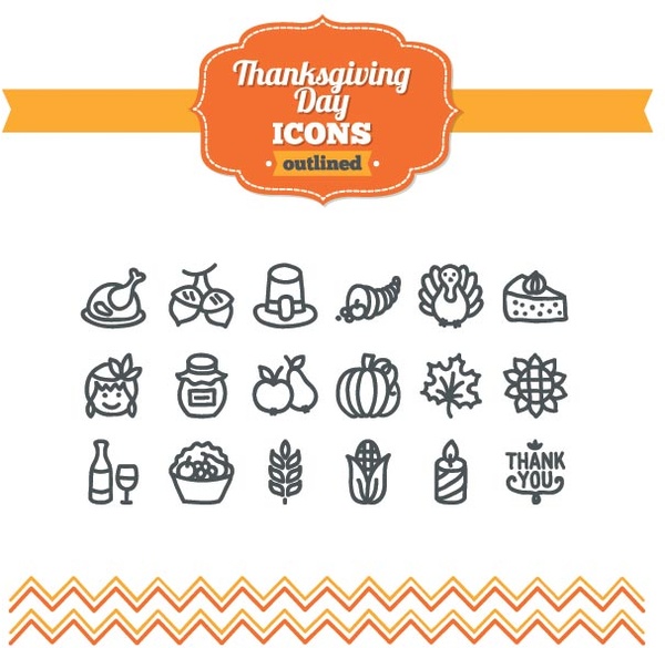 vector libre línea arte acción de Gracias día iconos