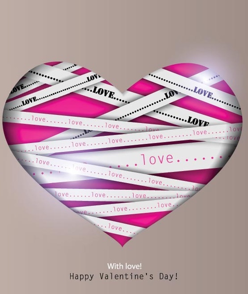 vektor gratis cinta kertas strip di bentuk hati merah muda