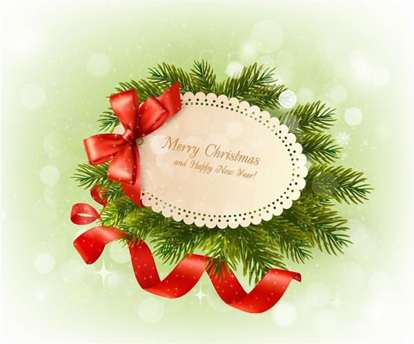 Bebas vektor selamat hari Natal dan Selamat tahun baru kartu undangan di sekitar pita