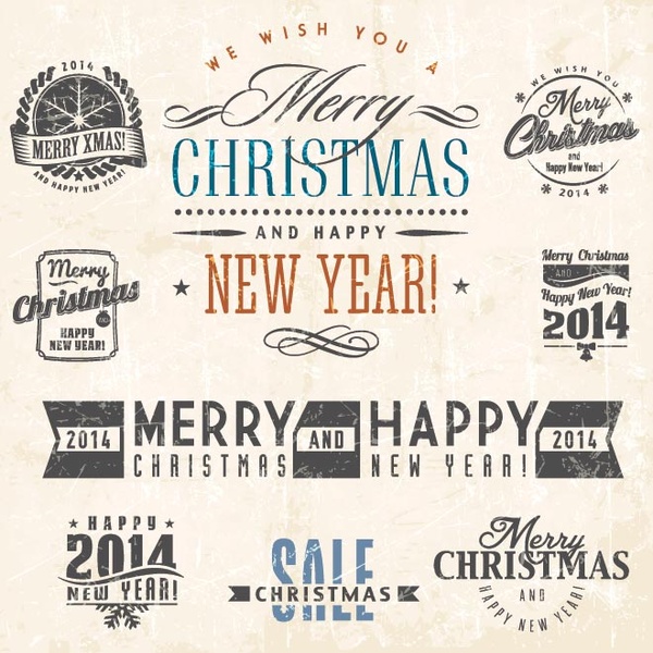 ฟรีเมอร์รี่คริสต์มาสและปีใหม่ calligraphic ชุดเวกเตอร์