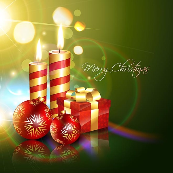 Free Vector Merry Christmas Candle And Gift Box Card