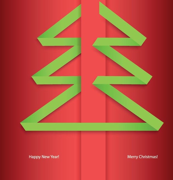 Free Vector Merry Christmas Green Ribbon Tree