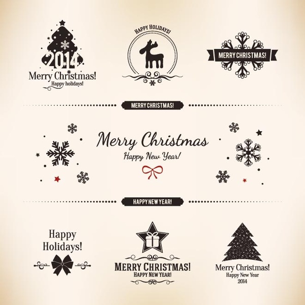 Ücretsiz vektör neşeli Noel logo tasarım öğeleri