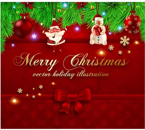 Free Vector Merry Christmas Red Invitation Card