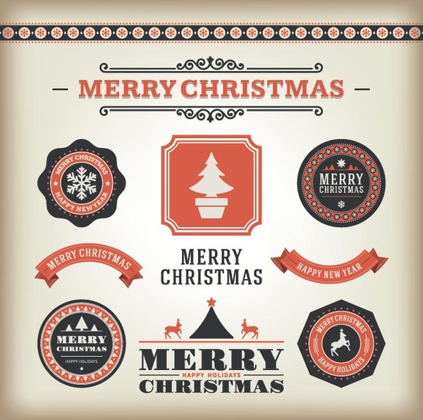 Free Vector Merry Christmas Ribbon Banner And Labels Set
