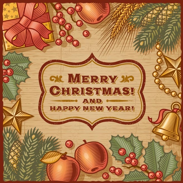 無料のベクター メリー クリスマス ビンテージ スタイルの招待状カード