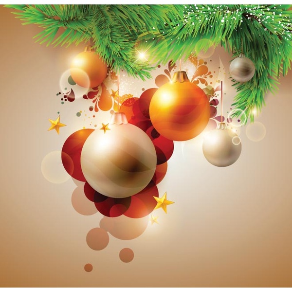 свободный вектор 3d шары счастливого Рождества висит деревьев пихты