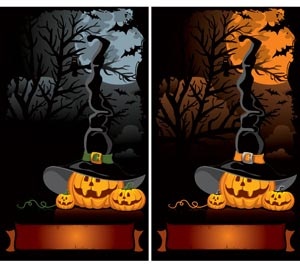 Free Vector Of Funny Pumpkins Horror Background Set