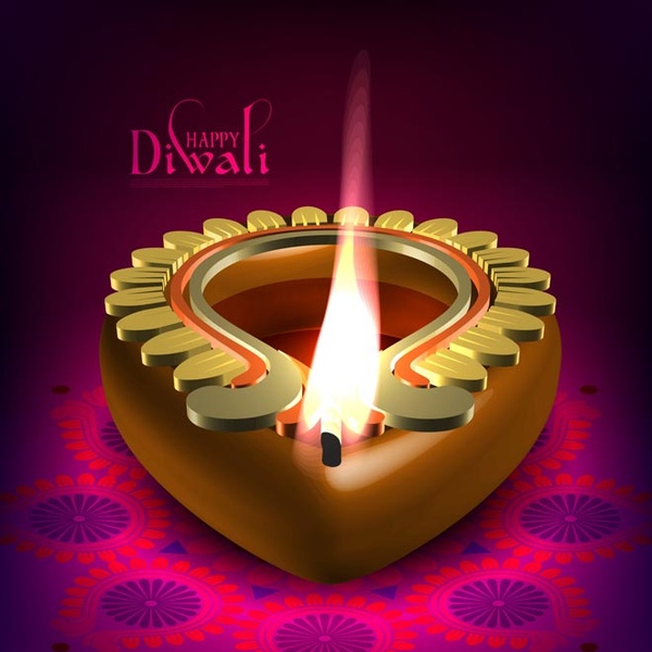 Free Vector Of Glowing Flame On Victorian Style Diya On Festival Of Happy Diwali