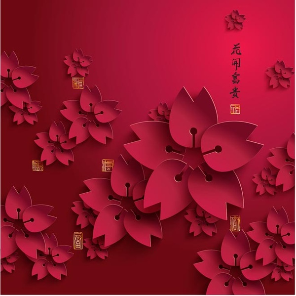 vektor gratis kertas memotong bunga tahun baru Cina latar belakang