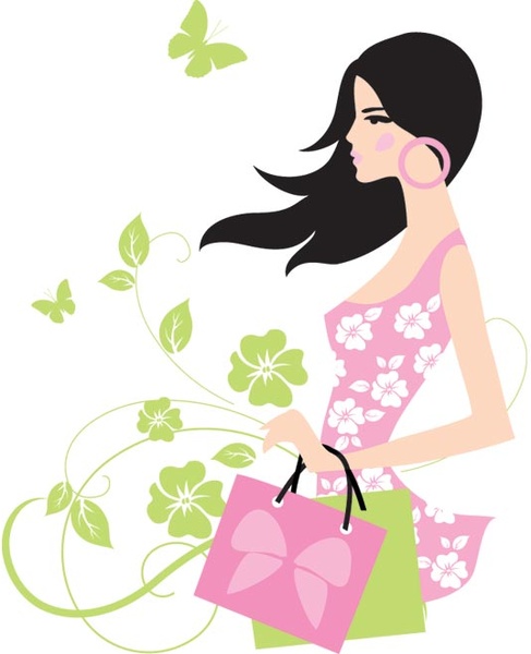 свободный вектор розовое платье женщин делать шоппинг на women8217s день