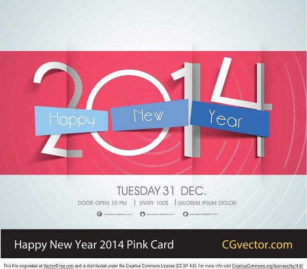 tarjeta rosa feliz año nuevo 2014 de vector libre