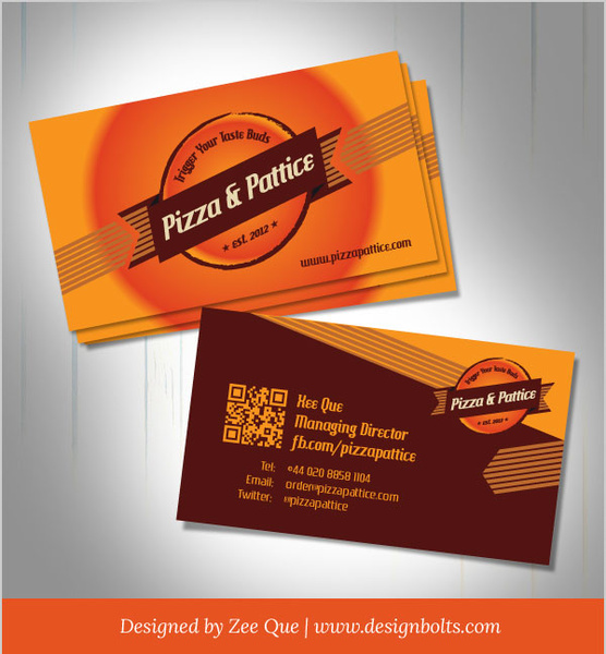 kostenlose Vektor Pizza Pattice Visitenkarte Design-Vorlage