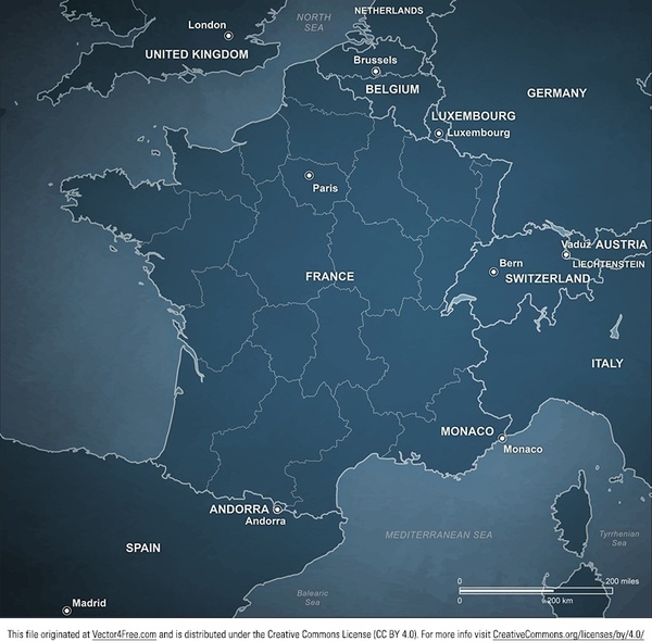 프랑스의 무료 벡터 정치 지도
