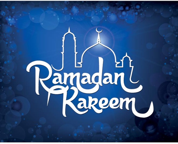 vecteur libre ramadan kareem typographie anglais sur fond bleu abstrait