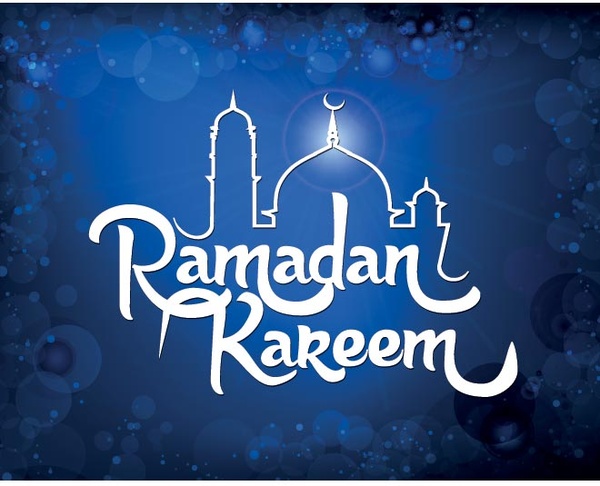 vektor gratis Ramadhan kareem Inggris tipografi di abstrak latar belakang biru