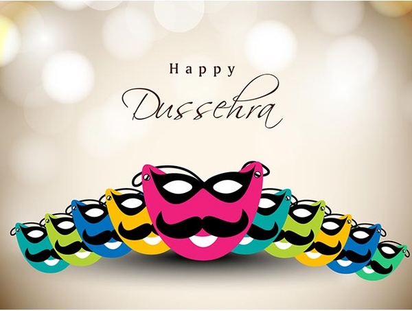 Free Vector Ravan Faces Set Happy Dussehra Greeting Card