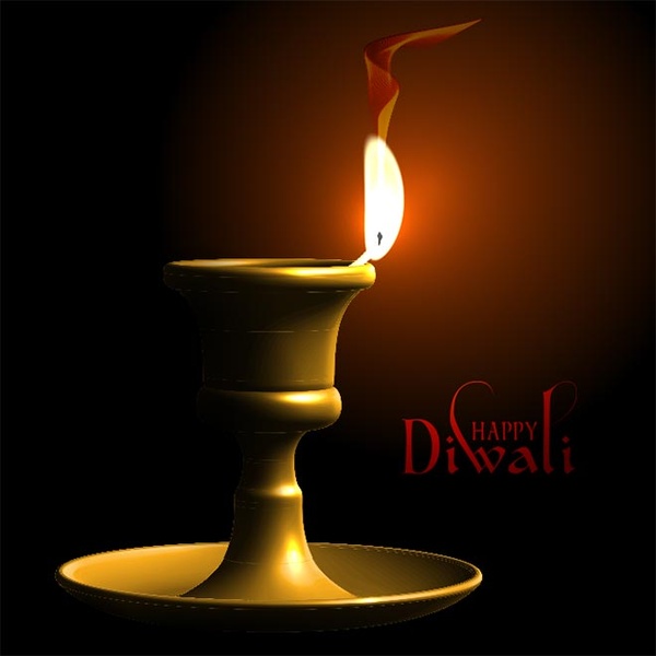 Kostenlose Vektor realistische leuchtende Lampe happy Diwali Vorlage