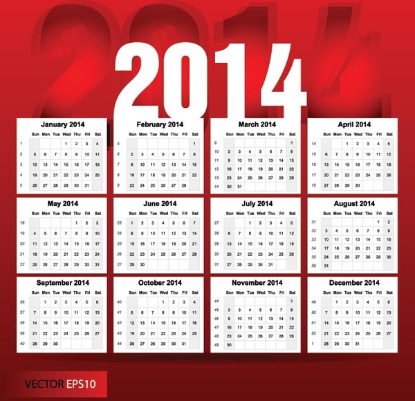 Free Vector Red Background14 Calendar