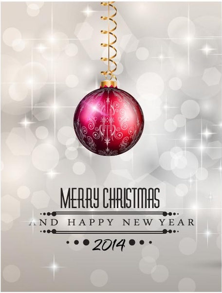 Free Vector Red Decorated Ball Hanging Christmas Invitation Card