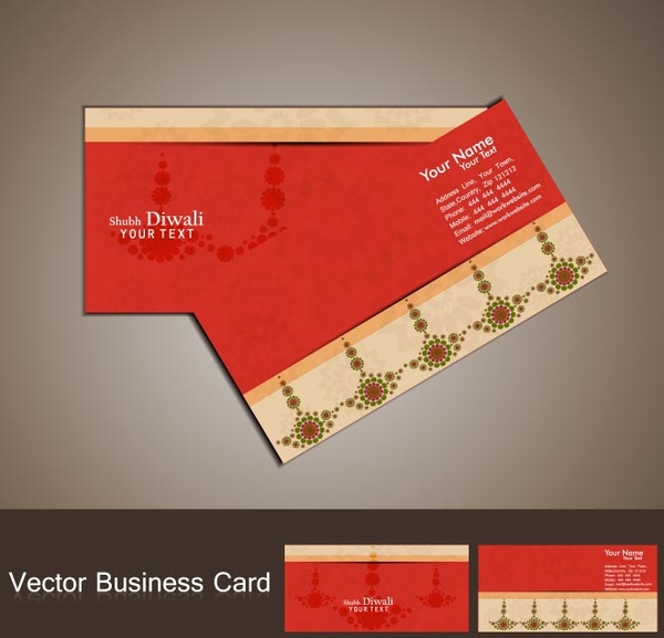 Free Vector Red Happy Diwali Business Card With Pattern Design
