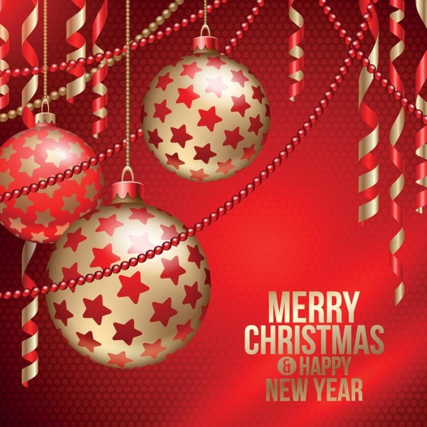 無料ベクトル赤いメリー クリスマスと新年あけましておめでとうございますポスター