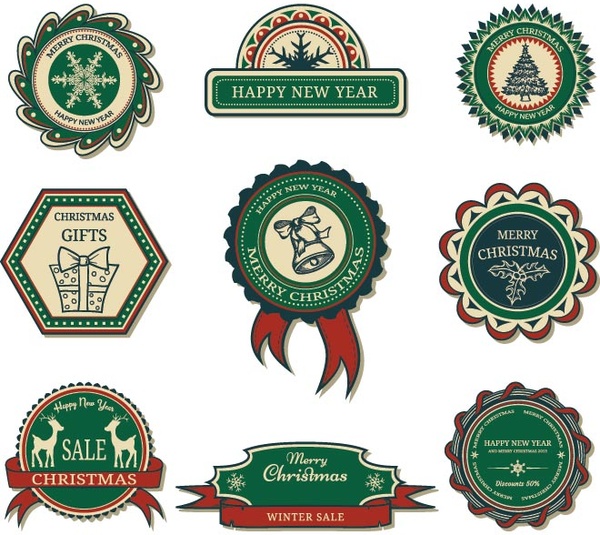 Free Vector Retro Christmas Stamp Designs