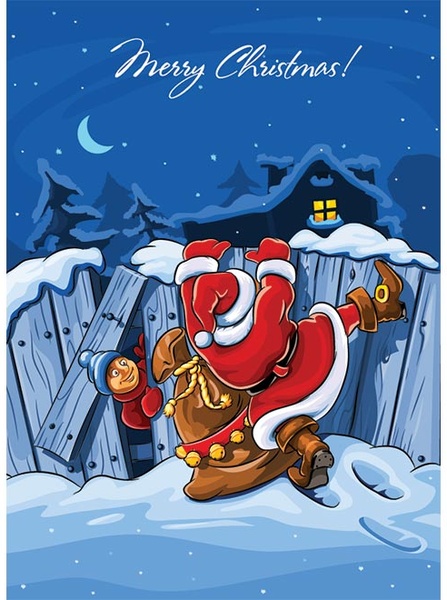 Ücretsiz Noel Baba çuval neşeli Noel tebrik kartı ile vektör