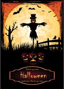 Free vector Scarecrow Halloween en Moonlight plantilla