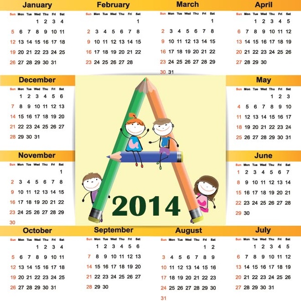 modello di calendario vettoriale gratis scuola student14