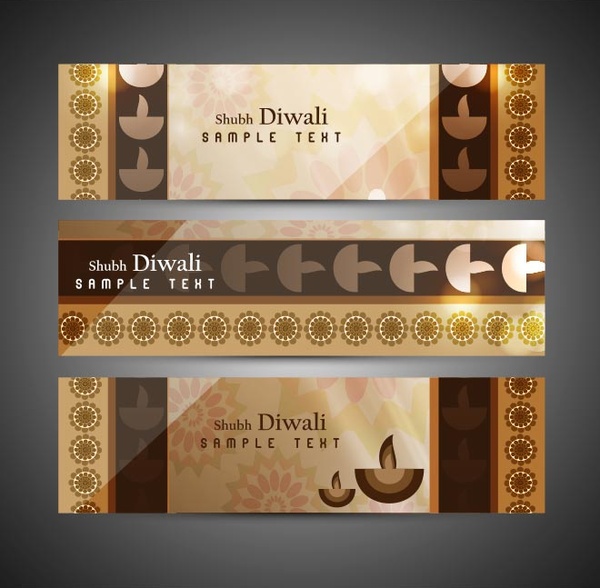 Free vector Shubh Feliz Diwali conjunto de cabeceras de plantilla web