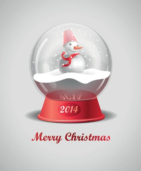 Free Vector Snowman In Glass Merry Christmas Background